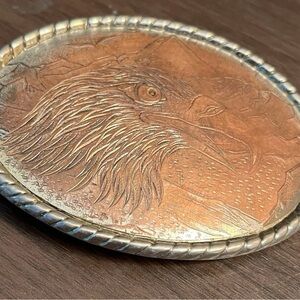 Vintage 1970s Western Copper Eagle Belt Buckle Rope Edge Made in USA